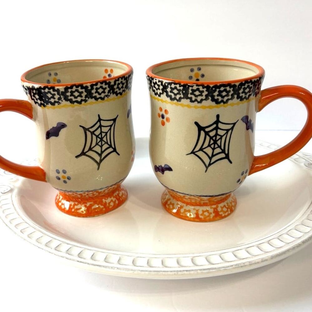 Temp-tations Halloween Boofetti Ceramic Pedestal Mugs Spiderweb Set
